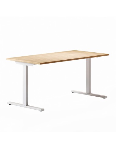 Bureau rectangulaire bois clair piétement métal blanc design moderne T-Easy.
