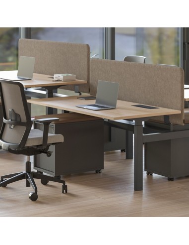 Postes bench réglables en hauteur B-ACTIVE dans un bureau collaboratif à Zurich.