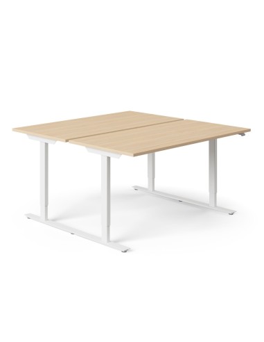 Bureau bench réglable en hauteur avec structure blanche et plateau bois clair EASY.