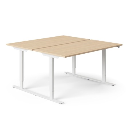 Bureau bench réglable en hauteur avec structure blanche et plateau bois clair EASY.