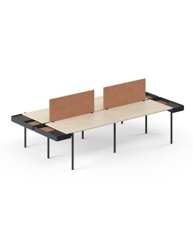 Bench bureau 4 postes avec cloison acoustique et rangements latéraux intégrés Zedo.