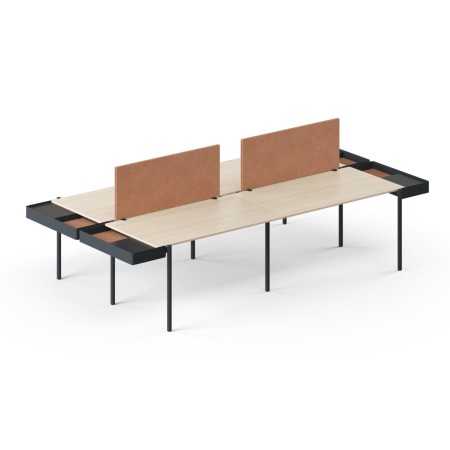 Bench bureau 4 postes avec cloison acoustique et rangements latéraux intégrés Zedo.