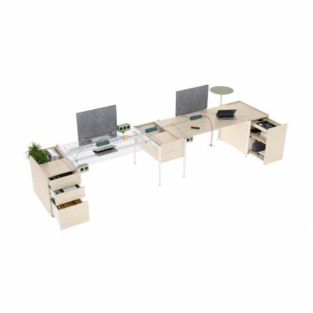 Bench collaboratif ZEDO avec rangements latéraux et alimentation.