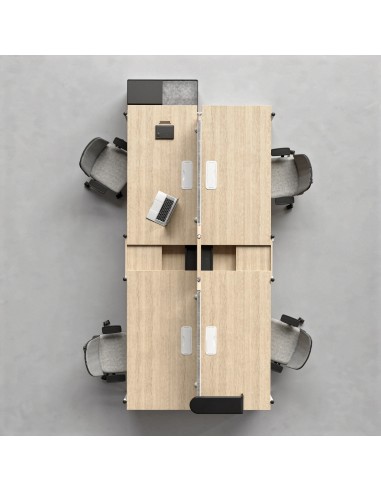 Bureau modulable ZEDO avec écran acoustique PET, top access noir et accessoires métalliques.