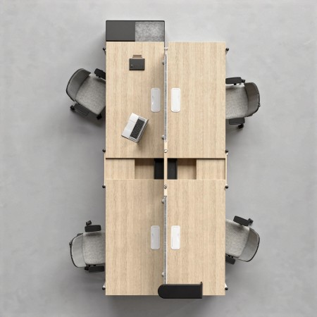 Bureau modulable ZEDO avec écran acoustique PET, top access noir et accessoires métalliques.