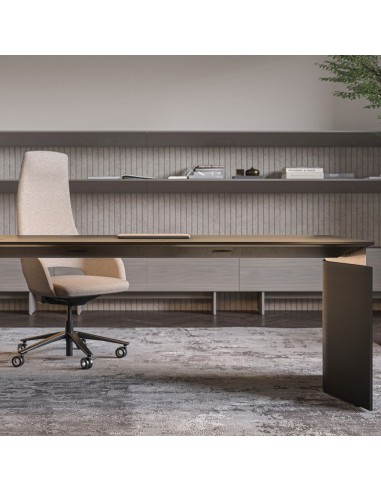 Bureau de direction réglable 1800 ou 2000 mm, avec chargeur Qi, alimentation intégrée et caisson.