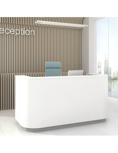 Banque d’accueil COSY blanche dans une réception d’entreprise à Lausanne.