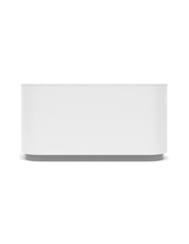 Banque d'accueil blanche COSY avec rangement intérieur pour espaces de réception minimaliste.