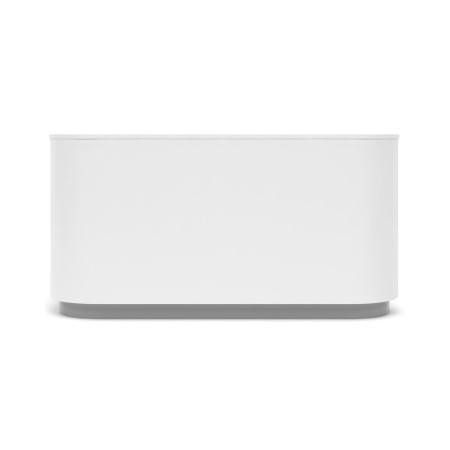 Banque d'accueil blanche COSY avec rangement intérieur pour espaces de réception minimaliste.