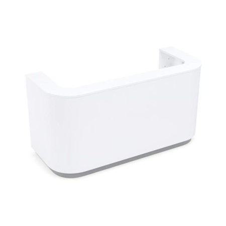 Comptoir d’accueil COSY blanc vu de haut avec tablette supérieure et deux passe-câbles.