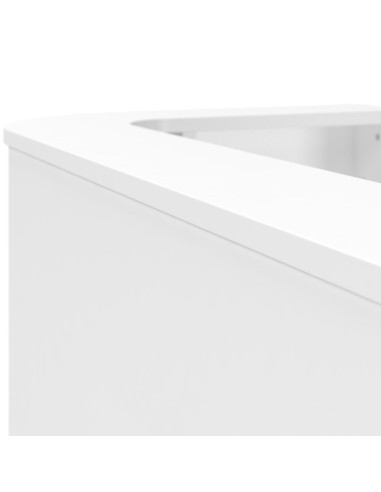 Détail de la banque d’accueil COSY avec plan de travail intérieur 1960 x 780 mm et structure arrondie.