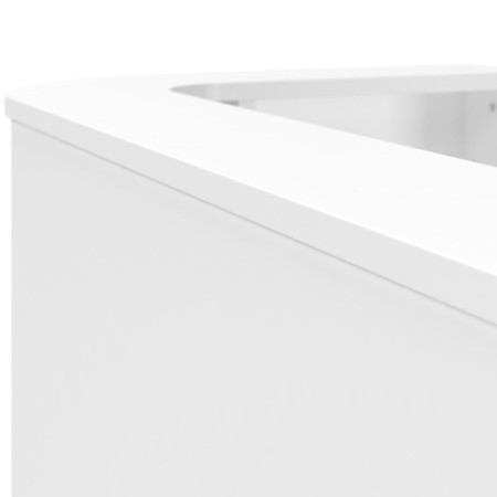 Détail de la banque d’accueil COSY avec plan de travail intérieur 1960 x 780 mm et structure arrondie.