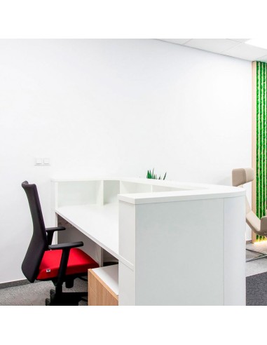 Espace d'accueil dans une entreprise à Neuchâtel avec comptoir de réception avec rangement intérieur COSY.