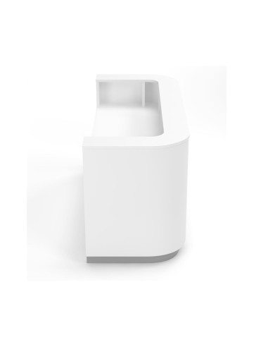 Vue de profil du comptoir d'accueil blanc COSY avec organisation intérieure pour espaces d'accueil.