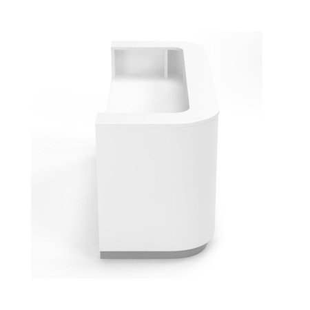 Vue de profil du comptoir d'accueil blanc COSY avec organisation intérieure pour espaces d'accueil.