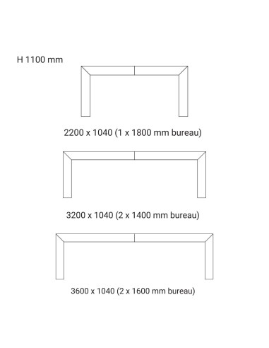 Dimensions de la banque d'accueil en U DOMINO