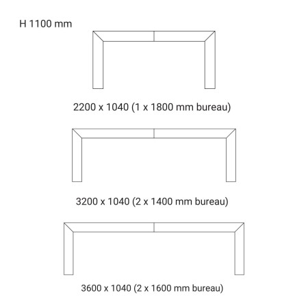 Dimensions de la banque d'accueil en U DOMINO
