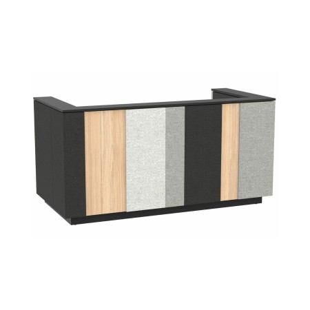Petit comptoir d’accueil en U avec bureau intégré et panneaux colorés design Domino.