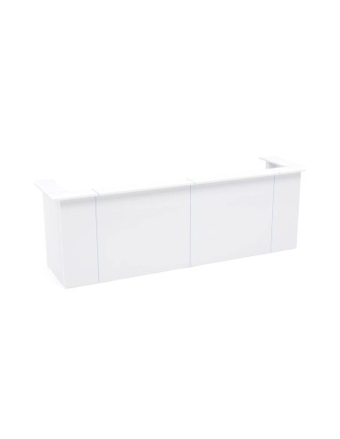 Banque d’accueil NOVA en U blanche avec inserts Plexiglas et plateau supérieur assorti.