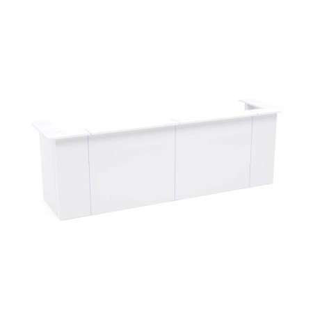 Banque d’accueil NOVA en U blanche avec inserts Plexiglas et plateau supérieur assorti.