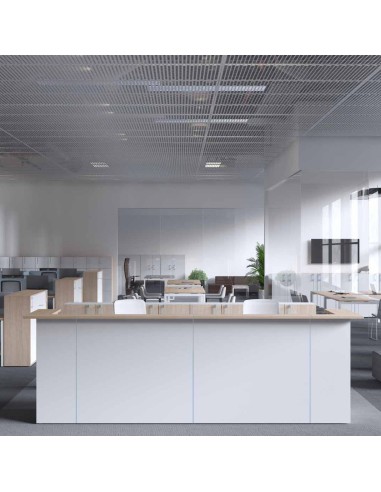 Banque d’accueil NOVA en U dans un espace de réception d’entreprise à Lausanne.