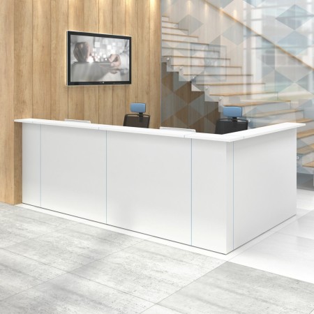 Banque d’accueil NOVA en L dans un espace de réception professionnel à Genève.