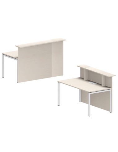 Comptoir d’accueil NOVA sans angles avec plateau bois clair pour espaces de réception.