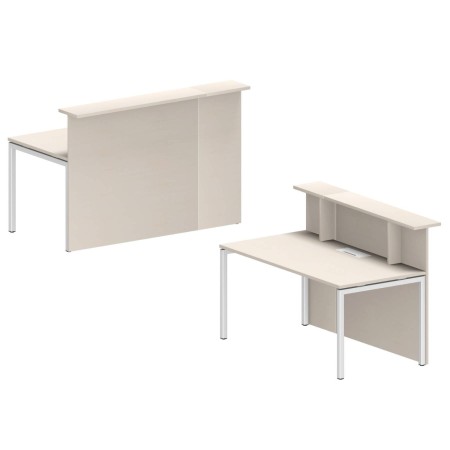 Comptoir d’accueil NOVA sans angles avec plateau bois clair pour espaces de réception.