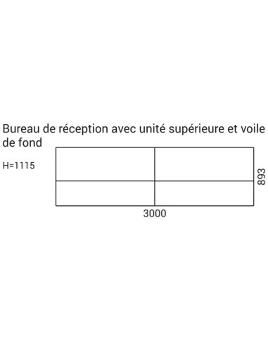 Plan de la banque d’accueil droite TERA 3000 x 893 mm hauteur 1115 mm