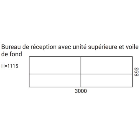 Plan de la banque d’accueil droite TERA 3000 x 893 mm hauteur 1115 mm