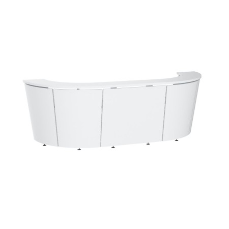 Banque d’accueil incurvée en U avec tablette haute design minimaliste TERA blanc.
