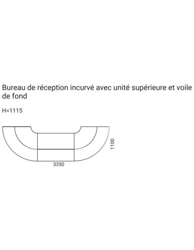 Plan banque d’accueil incurvée TERA en U 3350 x 1100 mm hauteur 1115 mm.