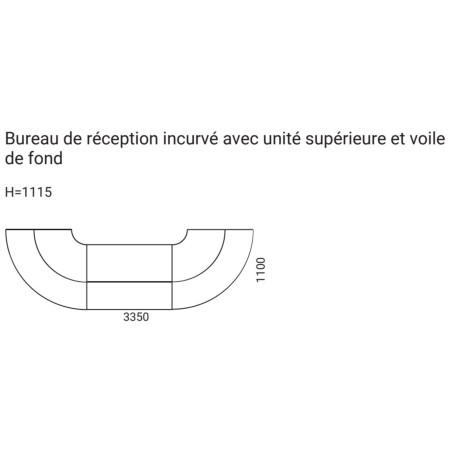Plan banque d’accueil incurvée TERA en U 3350 x 1100 mm hauteur 1115 mm.