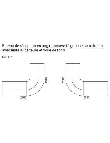 Dimensions de la banque d'accueil Tera d'angle.
