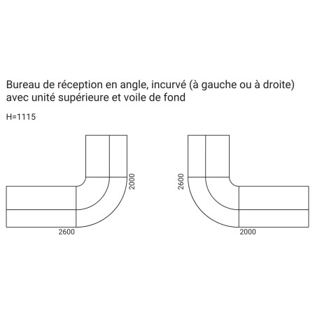 Dimensions de la banque d'accueil Tera d'angle.