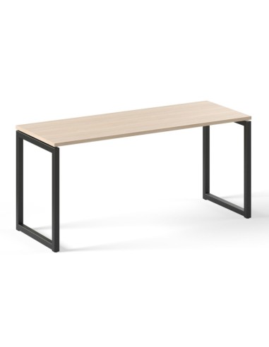 Bureau professionnel bois clair avec piètement en métal noir type O sans passe-câble