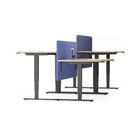 Panneau acoustique de bureau EASY en tissu bleu avec coins arrondis.