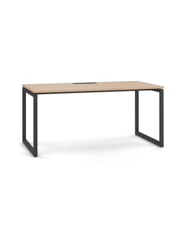 Bureau NOVA O avec plateau bois clair et piètement métal noir.