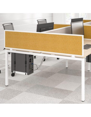 Panneau acoustique de côté pour bench double NOVA avec revêtement tissu jaune et structure métal blanche.