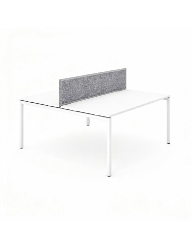 Panneau acoustique central NOVA avec cadre métallique blanc sur bureau bench double.