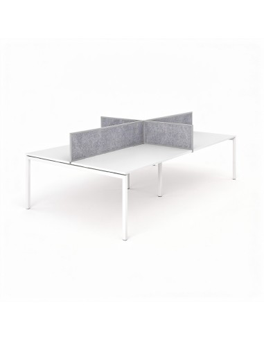 Écran en croix NOVA pour bench 4 postes avec cadre métal gris et panneaux tissu.