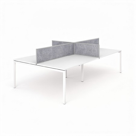 Écran en croix NOVA pour bench 4 postes avec cadre métal gris et panneaux tissu.