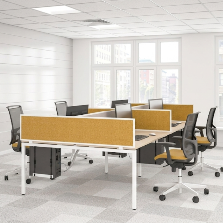Écran acoustique latéral NOVA double bench open space à Neuchâtel.