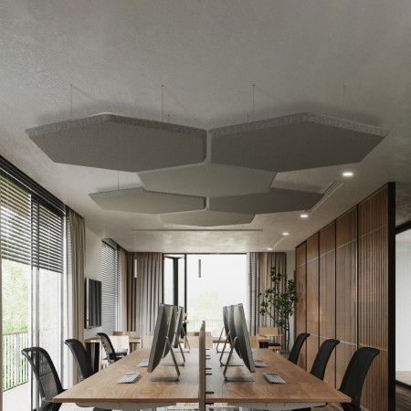 Panneau acoustique suspendu hexagonal gris - Silent Block Sky 2