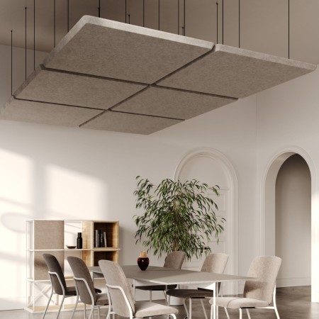 Panneaux acoustiques suspendus en espace bureau moderne - Silent Block Sky
