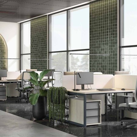 Écran acoustique central NOVA Fabric gris clair pour bench double blanc. 2