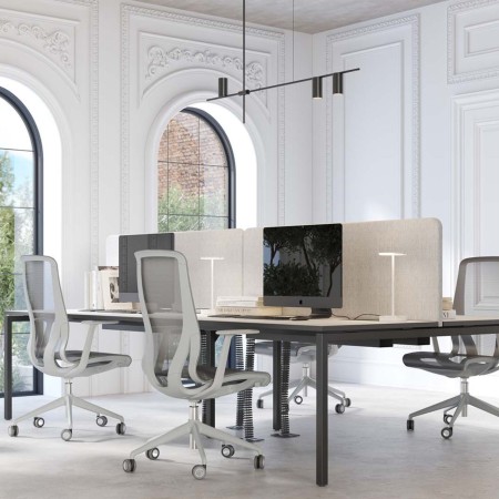 Cloison centrale haute NOVA Fabric gris clair pour bench double blanc. 2