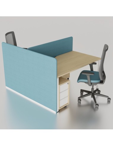 Écran acoustique haut pour bench double NOVA dans un bureau partagé en Suisse.