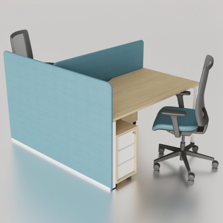Écran acoustique haut pour bench double NOVA dans un bureau partagé en Suisse.
