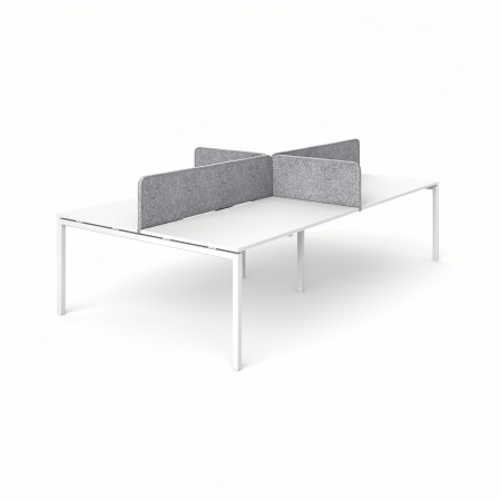 Set de cloisons acoustiques NOVA Fabric pour bench 4 postes en tissu gris clair.